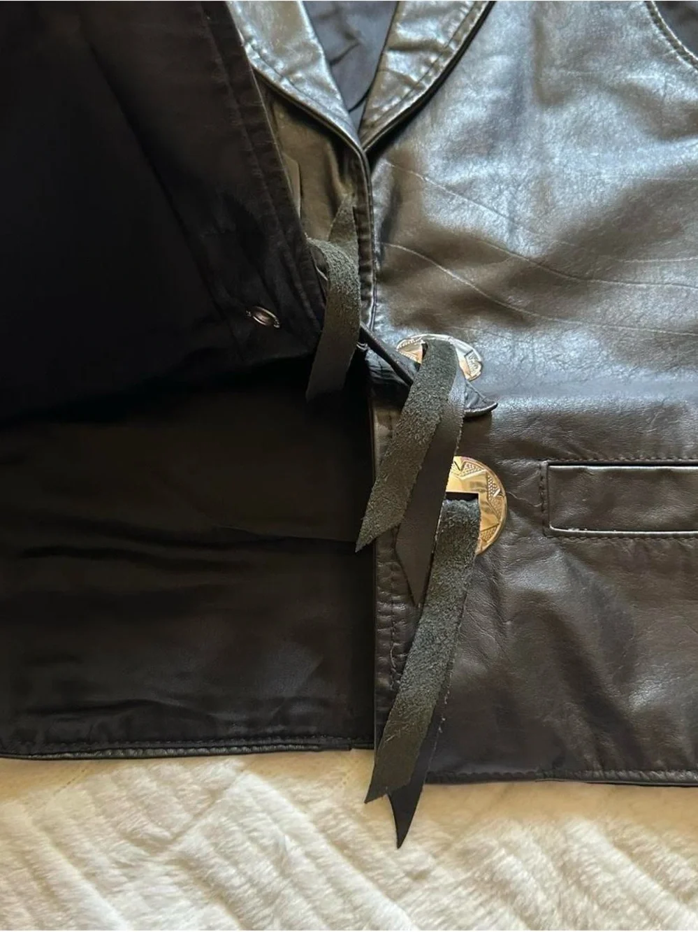 Vintage 1990s Leather Button-Front Vest in Black size 40